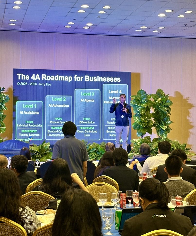 Jerry Ilao presenting The 4A AI Roadmap by Jerry Ilao on stage at the AI Speaks forum of AI Fest 2026 in Iloilo