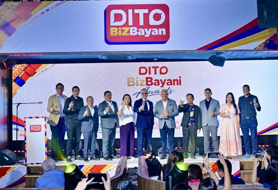 Partners raising a toast on stage at the national launch of the DITO BizBayani Awards